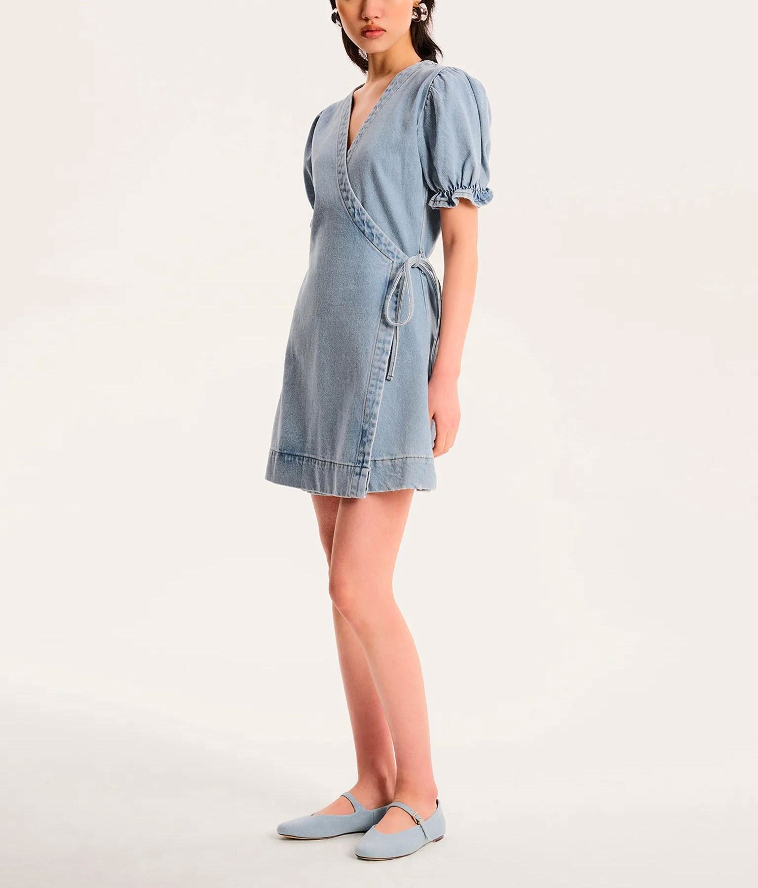 Denim Bloom Wrap Dress